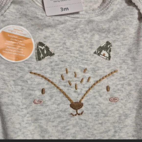 Carter's Gray and Green Fox Print Baby Bodysuit Set Size 3 Months NWT - Picture 2 of 4
